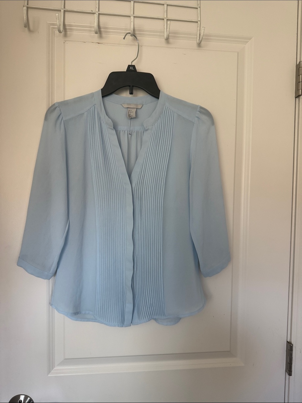 H&M Pale Blue Pintuck Front Blouse
